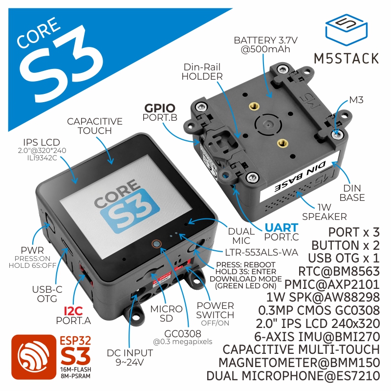 M5Stack Core2 - M5Stack Offizieller ESP32-S3 2,0-Zoll Touch IPS